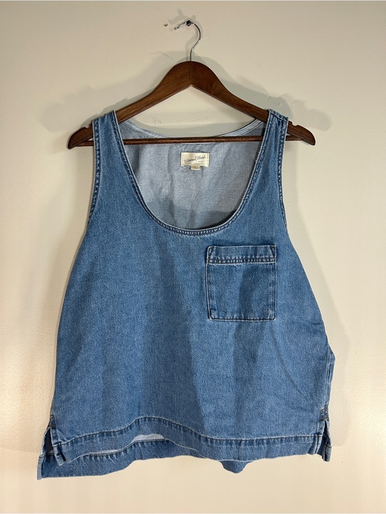Universal Thread Tops - Oversized Denim Tank Top with Chest Pocket - Blue